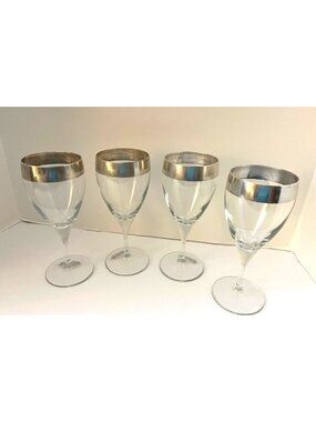 Vintage Wine Glasses Silver Band Around Rim Dorthory Thorpe Design Set of 4